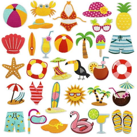Toppe Ricamate Spiaggia Estiva Hawaii Stile Tropicale Applicazioni Termoadhesivi Per Vestiti Borse Cappelli DIY Decorazione