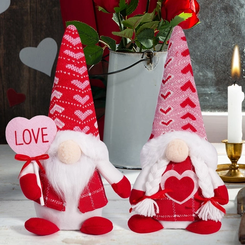 Gnomo de Peluche de San Valentín Decoración Letrero de Corazón Amor Adorno de Escritorio Tomte Sueco Hecho a Mano Regalo Boda