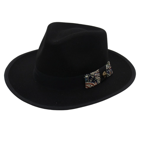 Cappello Fedora Unisex In Feltro Di Lana Tesa Larga Vintage Elegante Cappello Jazz Con Nastro Paisley E Bottone