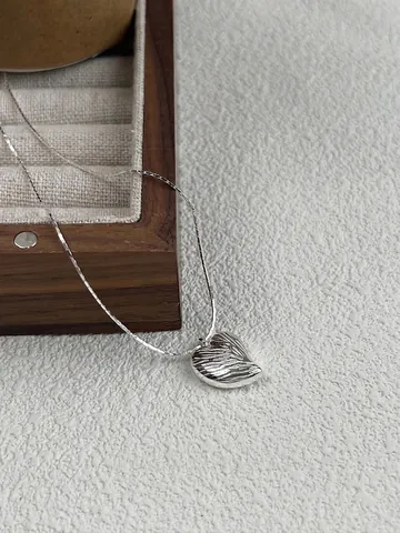 Collana Con Ciondolo A Cuore In Argento Sterling 925 Texture Onda Astratta Stile Ins Minimalista Catena Clavicola Gioielli Donna
