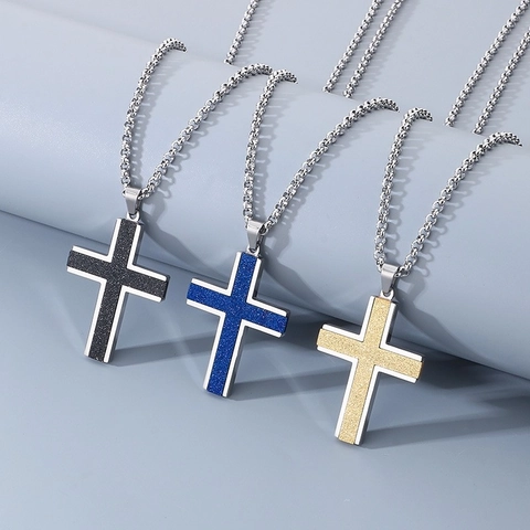 Heren Kruis Hanger Ketting Roestvrij Staal Gematteerd Gepolijst Eenvoudig Geometrisch Religieus Juweel