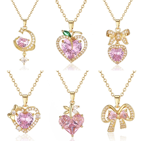 Heart Pendant Necklace Titanium Steel Zircon Crystal Bow Planet Design Clavicle Chain Elegant Jewelry For Women