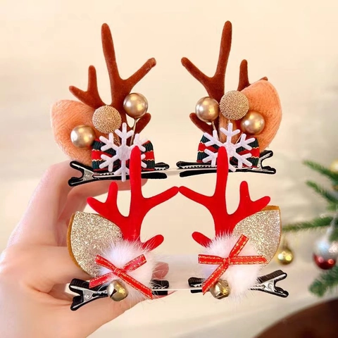 Pinzas Para El Cabello De Asta De Navidad Orejas De Reno Flocado Aleación Tela Pom Poms Bayas Papá Noel Fiesta Mujeres Niñas