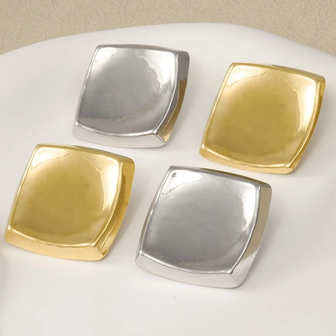 Vintage Edelstahl Quadratische Ohrstecker Für Damen Gold Silber Galvanisiert Gehämmert Geometrisch Konkav Mode Schmuck