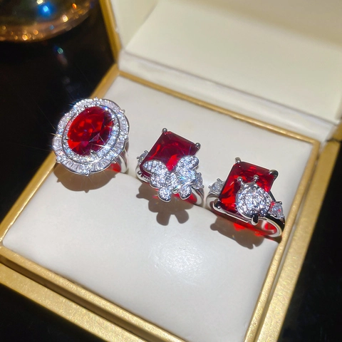 Anello Aperto Elegante Con Pietra Preziosa Rossa Rame Zirconia Full Pavé Design A Farfalla Gioielli Da Cocktail Per Donne