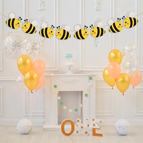 Cute Bee Theme Party Banner Paper Garlands Yellow Black Stripe Decoration For Baby Shower First Birthday Wall Backdrop