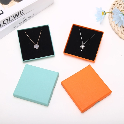 Cyan Blue Yellow Orange Peel Texture Square Top And Base Jewelry Gift Box For Necklace Bracelet Flocked Lining Paper Box