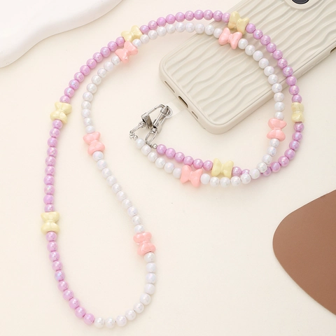 Chaîne de Téléphone en Acrylique Perles Cœur Nœud pour Femmes Anti-perte Doux Longue Cordon de Téléphone Mobile Bijoux