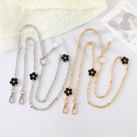 Crossbody Phone Lanyard Metal Chain Detachable Flower Star Pendant Bag Shoulder Strap With Faux Artificial Pearl For Women