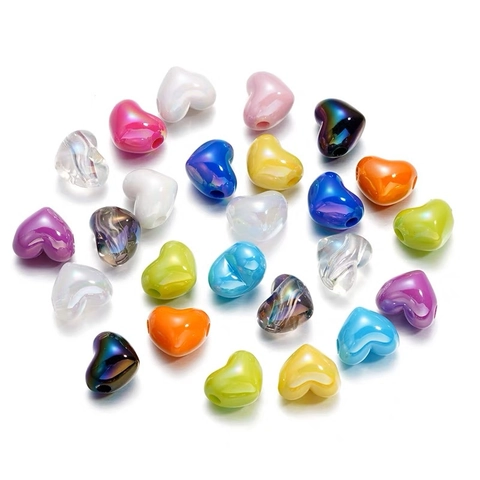 Heart Shape Acrylic Beads Colorful Rainbow Pearlescent DIY Jewelry Making For Necklace Bracelet Phone Chain Accessory Novelty