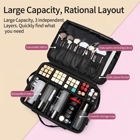 Professioneller Make-up Koffer Oxford Tuch Große Kapazität Wasserdicht Reise Kosmetik Organizer Verstellbare Trennwände