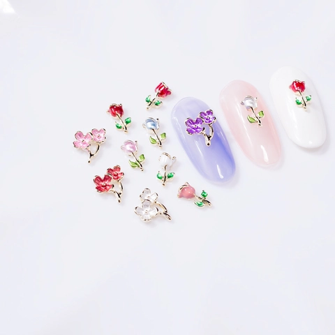 Abalorios 3D Para Arte De Uñas Forma De Flor Rosa Aleación Metal Esmalte Gota De Aceite Decoración Manicura DIY Piezas Florales
