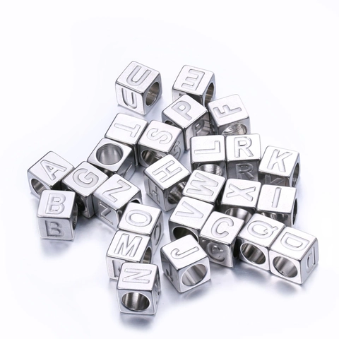 Alphabet Cube Beads Stainless Steel Letter Spacer Charms For DIY Necklace Bracelet Jewelry Making Accessories Engraved