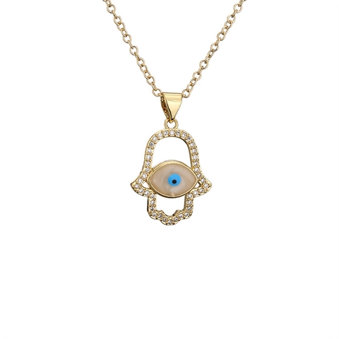Bohemian Kupfer Hamsa Hand Böser Blick Anhänger Halskette Für Damen Bunte Zirkonia Eingelegt Echt Vergoldet Vintage Spiritueller Schmuck
