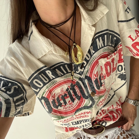 Edelstahl Kauri Muschel Anhänger Halskette 18K Vergoldet Lange Braune Schnur Boho Schmuck Für Damen