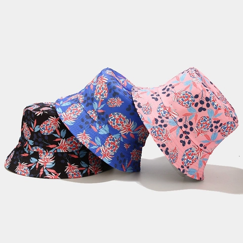 Cappello Da Pescatore Reversibile Stampa Ananas Cotone Protezione Solare Estate Esterno Moda Unisex
