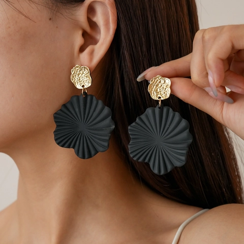 Matte Black Flower Drop Earrings Geometric Mandala Alloy With 925 Sterling Silver Earring Post Gothic Bohemian Jewelry