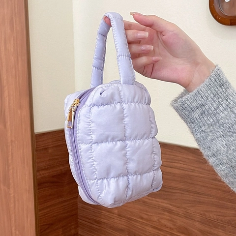 Gewatteerde Cosmetische Tas Puffy Raster Polyester Rits Opbergtas Handheld Makeup Organizer Dames Reizen Dagelijks Minimalistisch