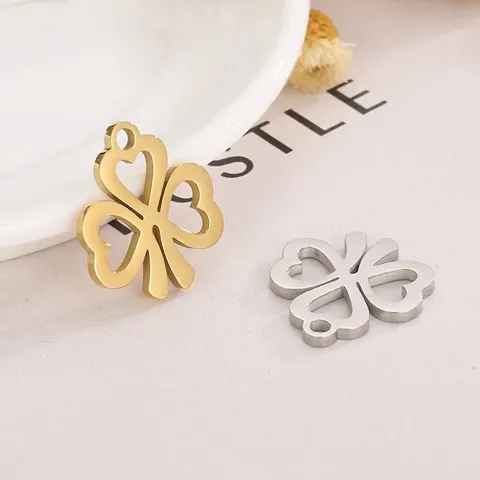 Hollow Heart Clover Pendant Stainless Steel Lucky Leaf DIY Jewelry Making Accessory Charm