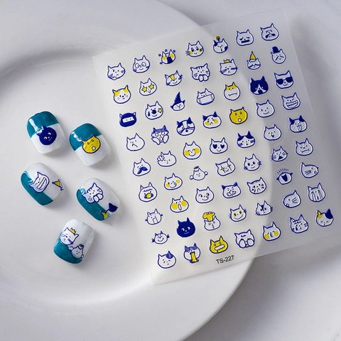 Schattige Cartoon Kat 5D Reliëf Nagelkunst Stickers Zelfklevend 3D Kittens Emoji Decals Voor Manicure