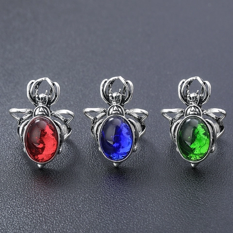 Anello Ragno Insetto Gotico Argento Antico Lega Di Zinco Gemma Sintetica Ovale Regolabile Punk Gioielli Retro