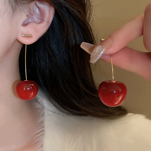 Orecchini Pendenti Ciliegia In Resina Rossa Con Perno In Argento Gioielli Frutta Per Donne Stile Dolce