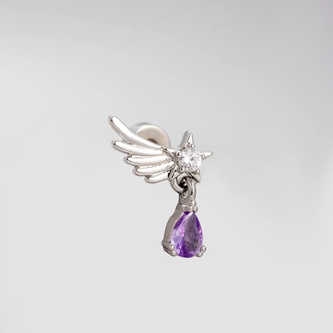 Purple Zirconia Butterfly Star Cartilage Stud Earring Titanium Steel Helix Piercing Screw Back Jewelry For Women