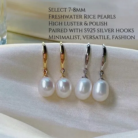 Eleganti Orecchini a Pendente in Argento Sterling 925 con Perle d'Acqua Dolce per Donna Gioielli Minimalisti a Goccia Bianca
