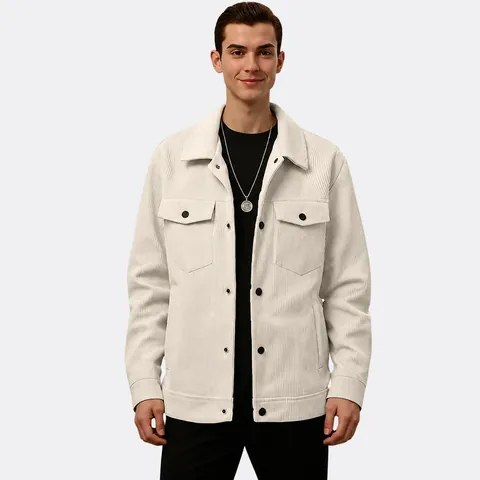 Men Corduroy Jacket Long Sleeve Button Up Shirt Jacket Multi Pockets Workwear Casual Outerwear