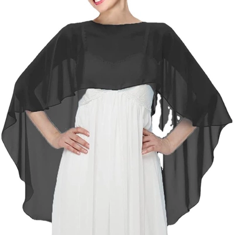 Women Chiffon Shawl Capelet Sheer Lightweight Shrug For Evening Dress Wedding Party Solid Color Breathable Wrap Accessory