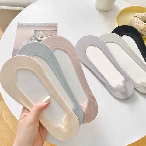 Calcetines Invisibles Mujer Malla Fina Satén De Hielo Fondo Algodón Corte Bajo Antideslizante Transpirable Verano Calcetines