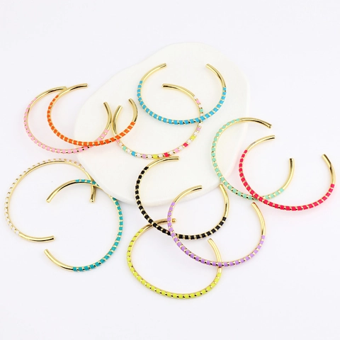 Kleurrijke Geëmailleerde Gestreepte Open Manchet Armband Verguld Koper Boheemse Sieraden