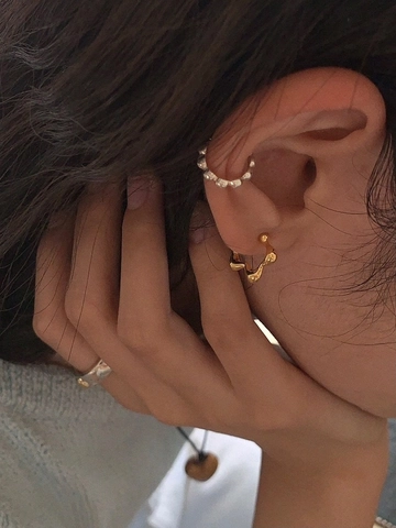 Ear Cuffs Onde Irregolari Senza Buco Orecchini Rame Donna Stile Vintage Francese Texture Metallo Liquido Colore Oro Argento
