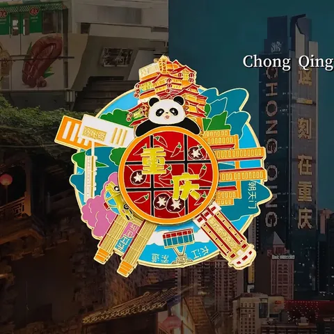 Calamita Da Frigo Rotante Lega Di Zinco Smalto Chongqing Landmark Panda Hotpot Souvenir Decorazione Per La Casa Stile Cinese Magnetico