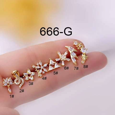 Cubic Zirconia Kraakbeen Stud Oorbel Roestvrij Stalen Staaf Bloem Ster Slang Helix Piercing Sieraden