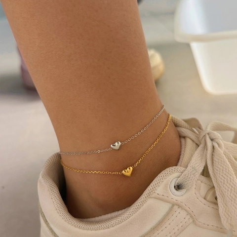 Stainless Steel Heart Pendant Anklet Simple Vintage Minimalist Foot Jewelry Accessory For Women
