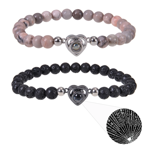 Bracciale Di Perle In Pietra Naturale Con Ciondolo Proiezione Cuore In Lega Multilingue Ti Amo Per Coppie Regalo Di San Valentino