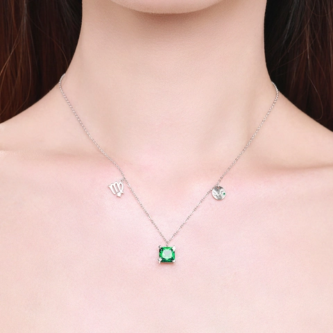 Virgo Constellation Necklace 925 Sterling Silver Green Square Cubic Zirconia Pendant Clavicle Chain For Women Elegant Jewelry