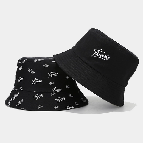 Baumwolle Fischerhut Trendy Buchstaben Stickerei Wendbar Sonnenschutz Breite Krempe Casual Streetwear Unisex Accessoire