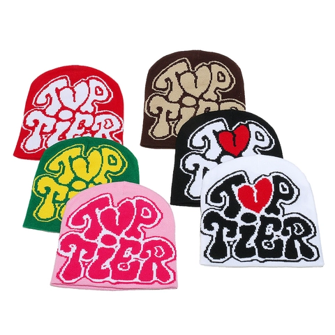 Strickmütze Beanie Acryl Winter Warm Top Tier Buchstaben Jacquard Herzmuster Hip Hop Streetwear Y2K Kopfbedeckung