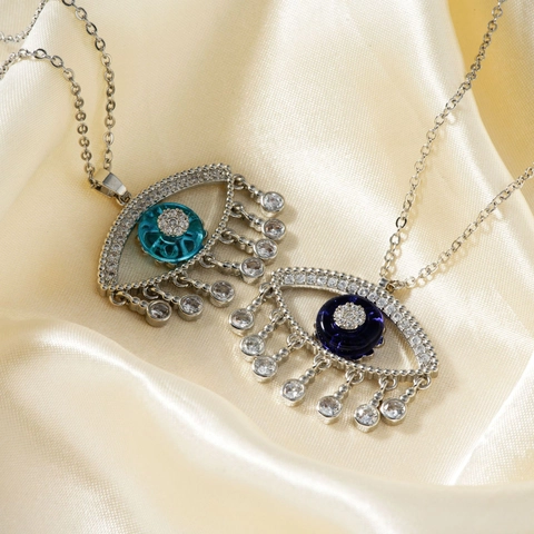 Roestvrij Staal Boze Oog Hanger Halsketting Voor Dames Zirconia Ingelegde Kwastje Zilveren Ketting Bohemian Mode Sieraden