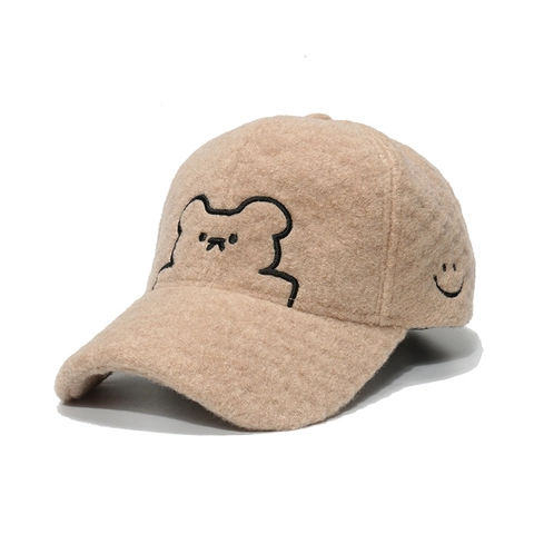 Cappello Da Baseball Ricamo Orso Sorriso Caldo Peluche Lana Di Agnello Berretto Invernale Uomo Donna Visiera Curva