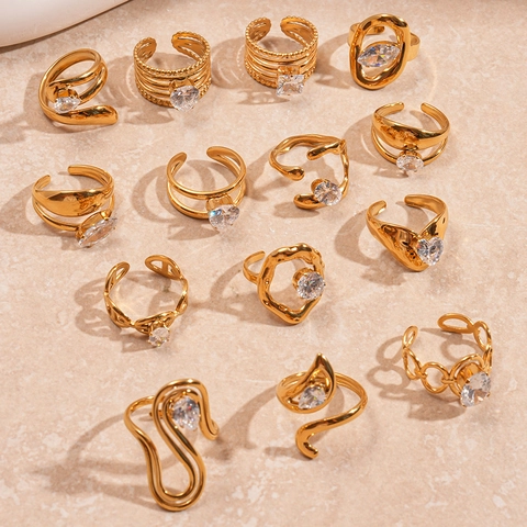 Minimalist Geometric Open Ring Stainless Steel Zircon Adjustable Jewelry For Women Irregular Niche Aesthetic Style