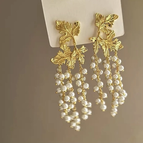Pendientes Colgantes Retro Franceses Con Poste De Plata De Ley 925 Aleación Perla Artificial Borla Flor Hoja Joyería Elegante Mujer