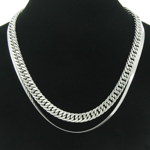 Fashionable Titanium Steel Double Layer Necklace For Men Women Minimalist Polished Silver Curb Snake Chain Punk Necklaces Jewelry