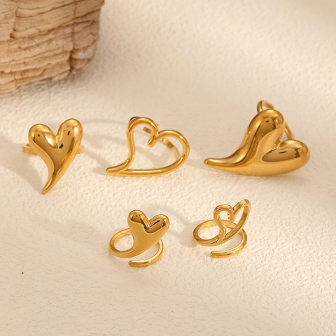 Anello Aperto a Cuore Irregolare in Acciaio Inossidabile Placcato Oro 18K per Donna Minimalista Geometrico Regolabile Cuore Fluido