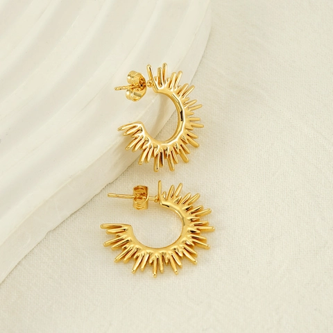Sunburst Stud Earrings 18K Gold Plated Stainless Steel Geometric Sun Flower Minimalist Jewelry For Women