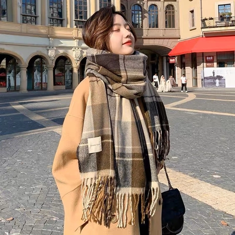 Winter Warm Imitation Cashmere Scarf For Women Men Classic Plaid Tassel Thickened Soft Long Couple Neck Scarf Wrap
