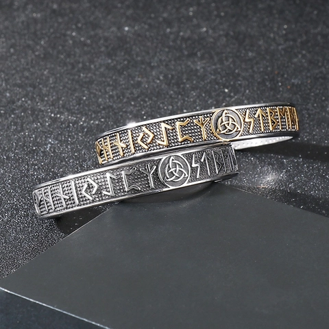 Bracciale Rigido Vichingo Norreno Rune Acciaio Inossidabile Retrò Odino Nodo Celtico Triquetra Aperto Punk Gioielli Uomo