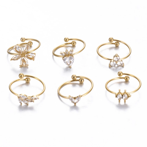Koreanische Mode Edelstahl Zirkonia Verstellbare Offene Ringe Für Damen Vintage Herz Blume Krone Design Gold Schmuck